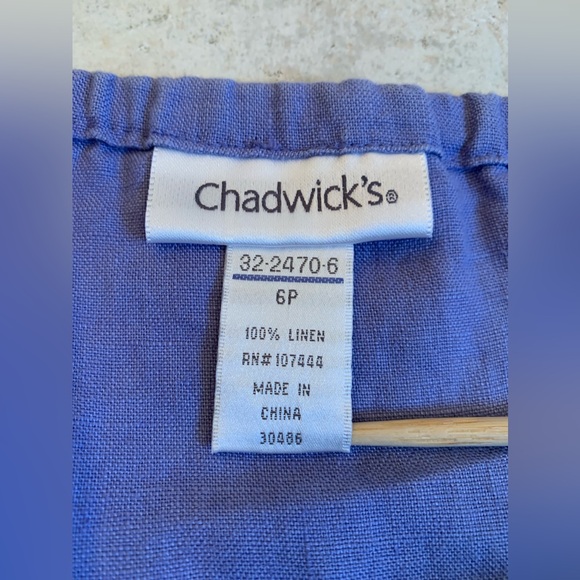 Chadwick’s vintage Aline 100% Linen midi skirt side 13” size 6 petite periwinkle - Picture 5 of 9